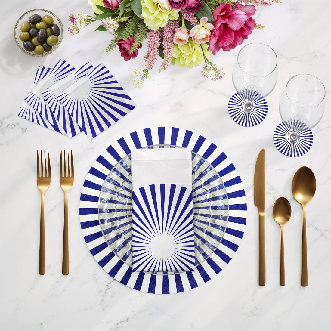 Set de table rond Constellations Point 16, motif galets, lot de 4
