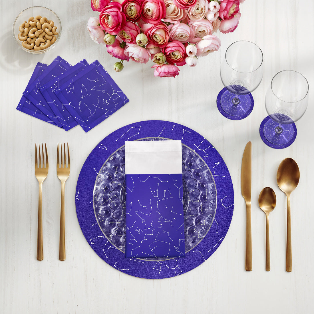 Set de table rond Constellations Stars 16 galets, lot de 4