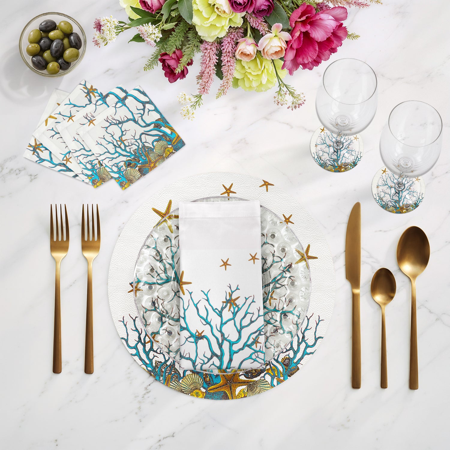 Coral Reef Vegan Leather Round Pebble Placemat