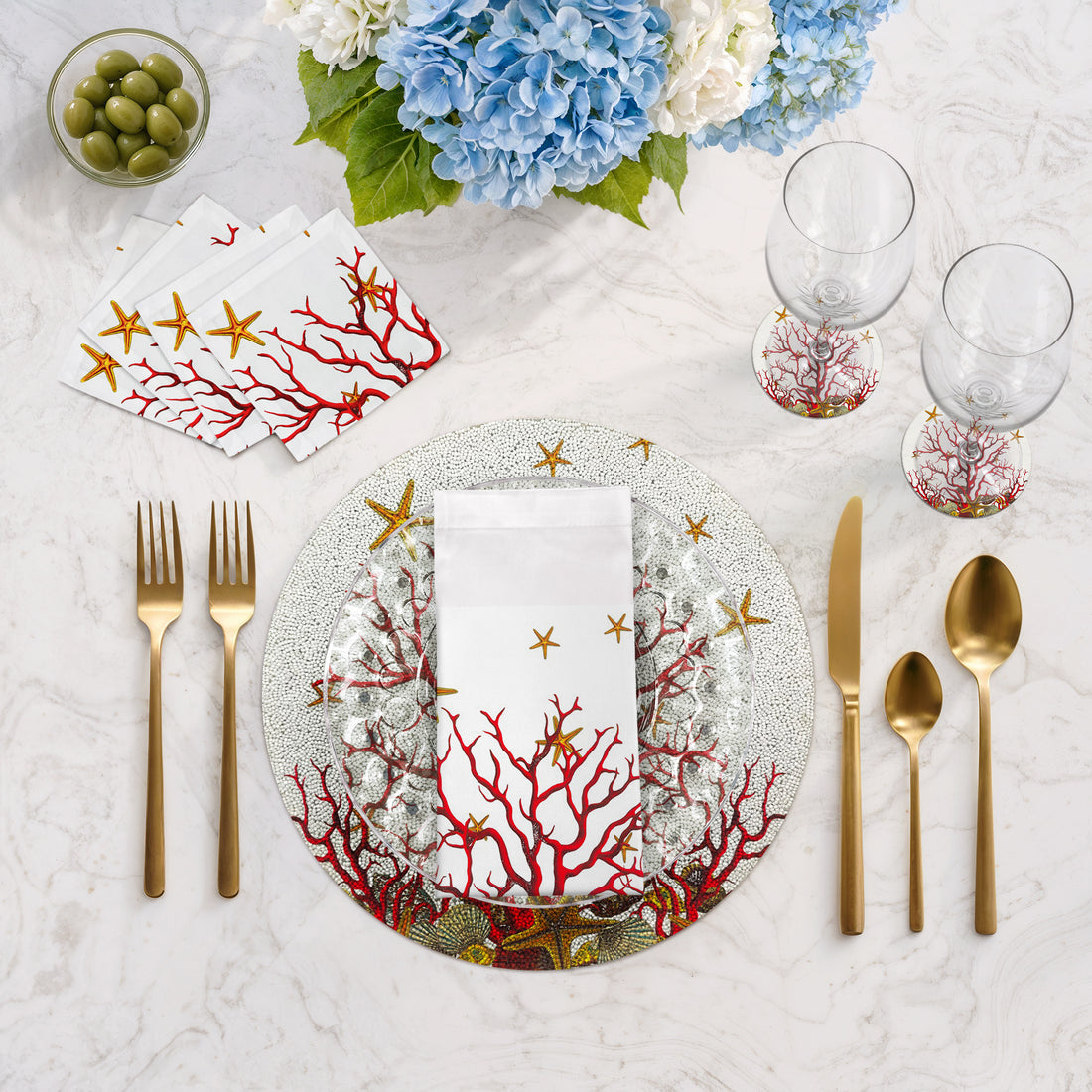 Coral Reef White Red Round Beaded Placemat Smooth