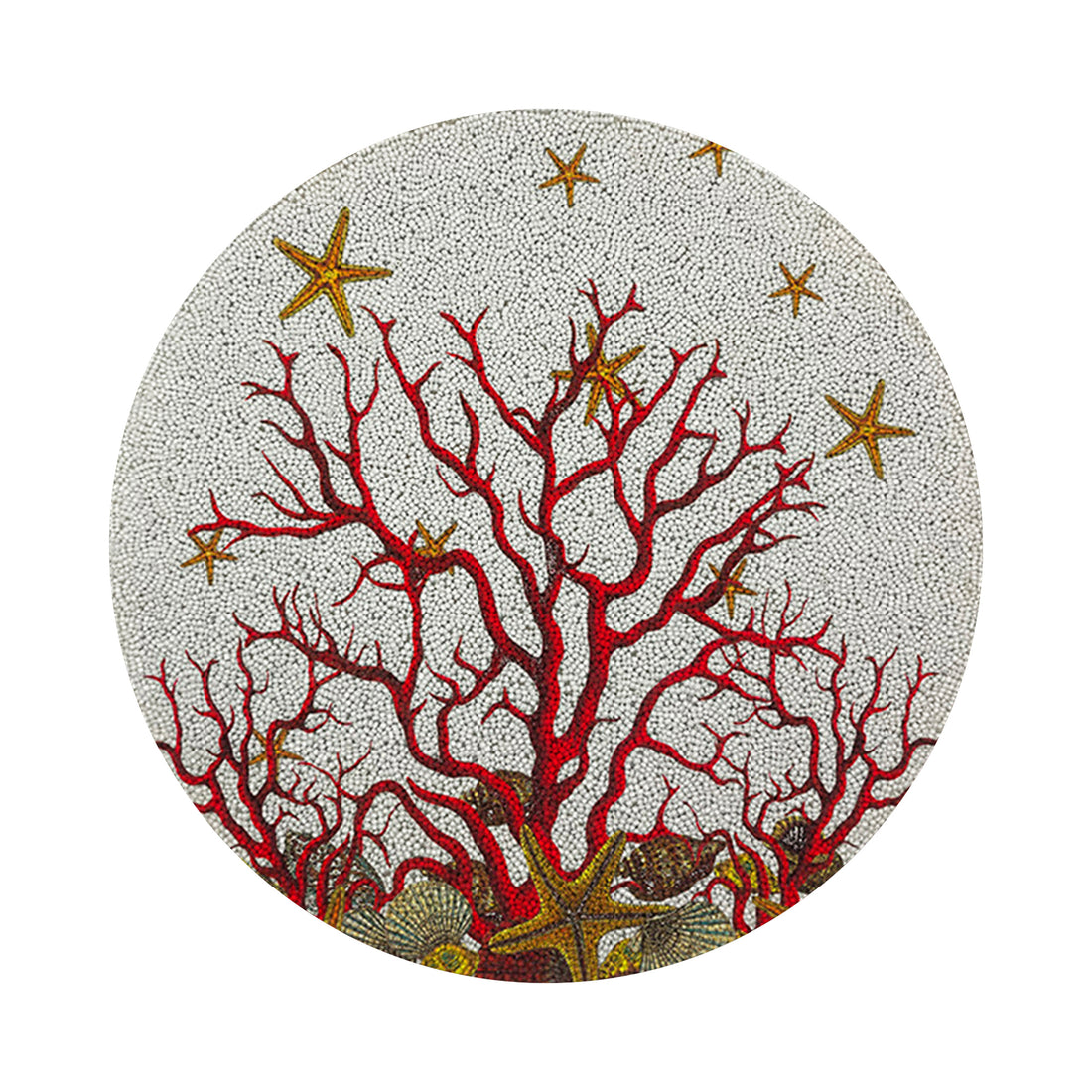 Coral Reef White Red Round Beaded Placemat Smooth
