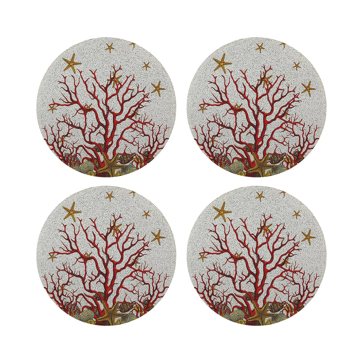 Coral Reef White Red Round Beaded Placemat Smooth