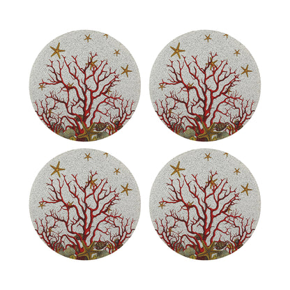 Coral Reef White Red Round Beaded Placemat Smooth