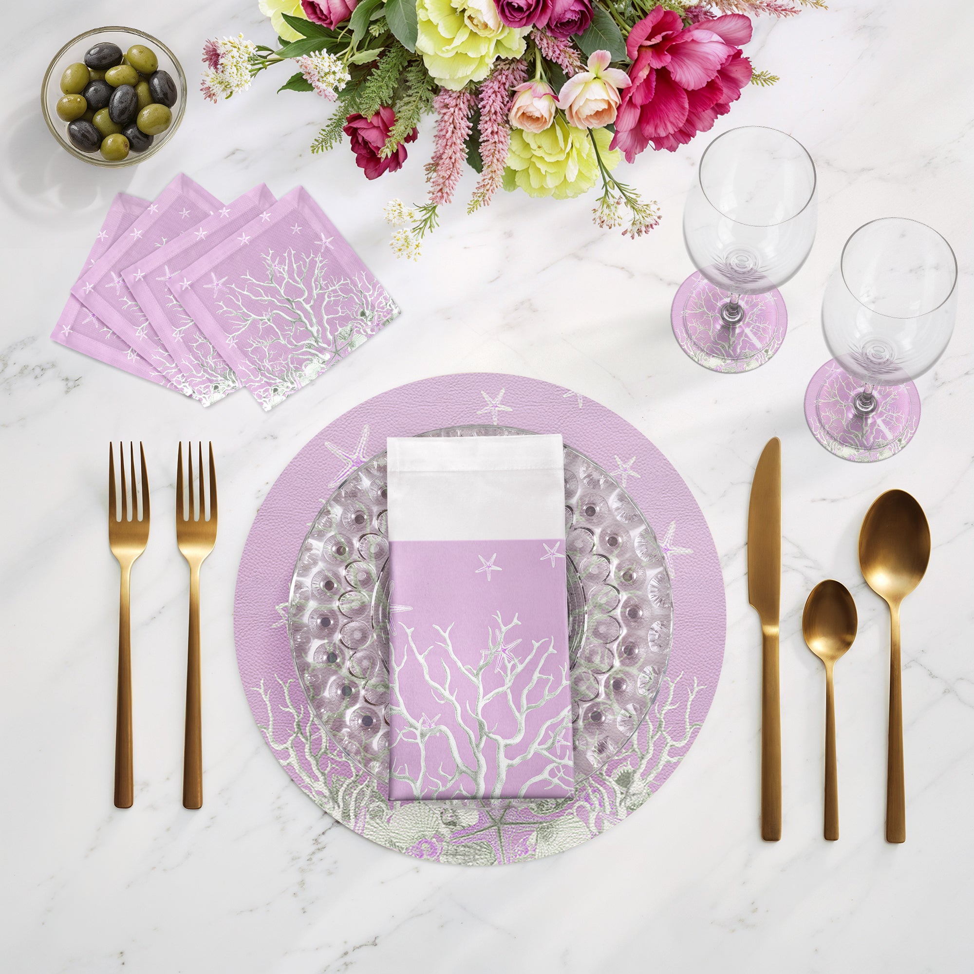 Coral Branch Pink 16" Round Pebble Placemats, Set of 4 - nicolettemayer.com
