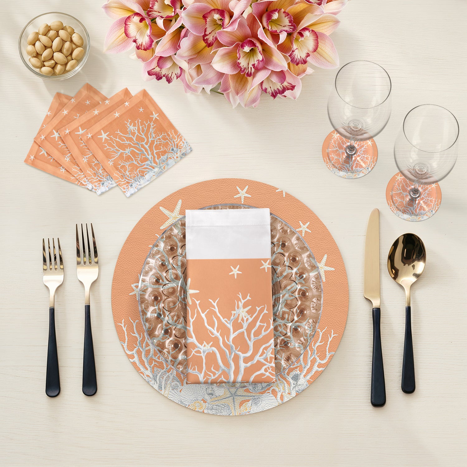 Coral Branch Peach 16" Round Pebble Placemats, Set of 4 - nicolettemayer.com

