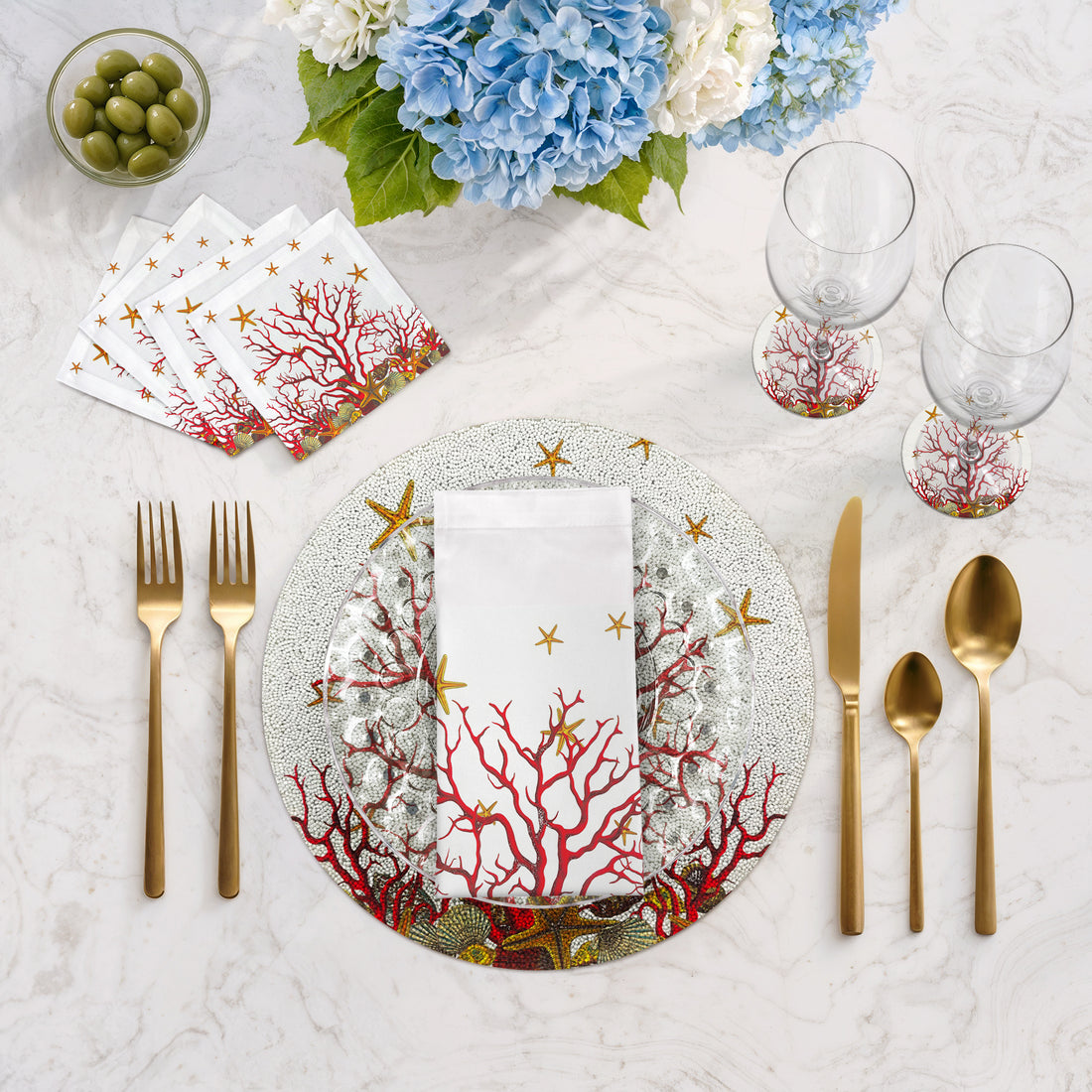 Coral Reef White Red Round Beaded Placemat Smooth - nicolettemayer.com