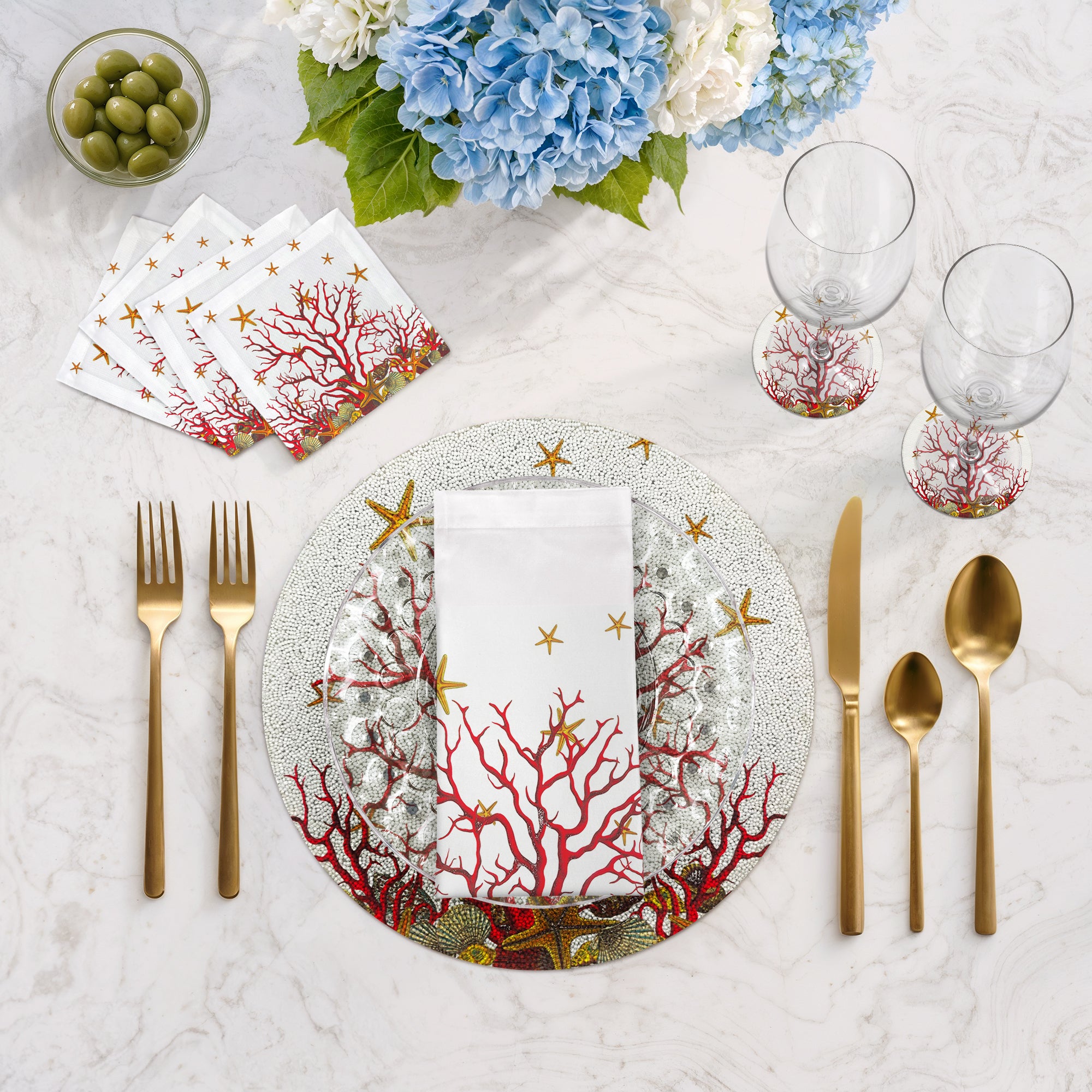 Coral Reef White Red Round Beaded Placemat Smooth - nicolettemayer.com