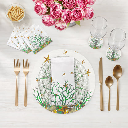 Coral Reef White Green 17.5" Rectangle Pebble Placemat, Set Of 4 - nicolettemayer.com
