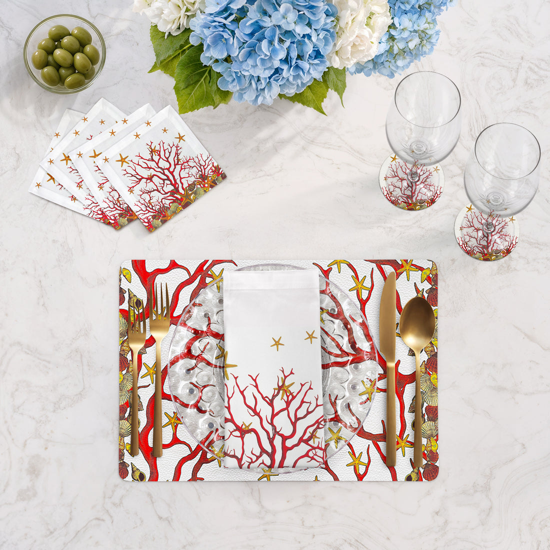 Coral Reef White Red 17.5" Rectangle Pebble Placemat, Set Of 4 - nicolettemayer.com
