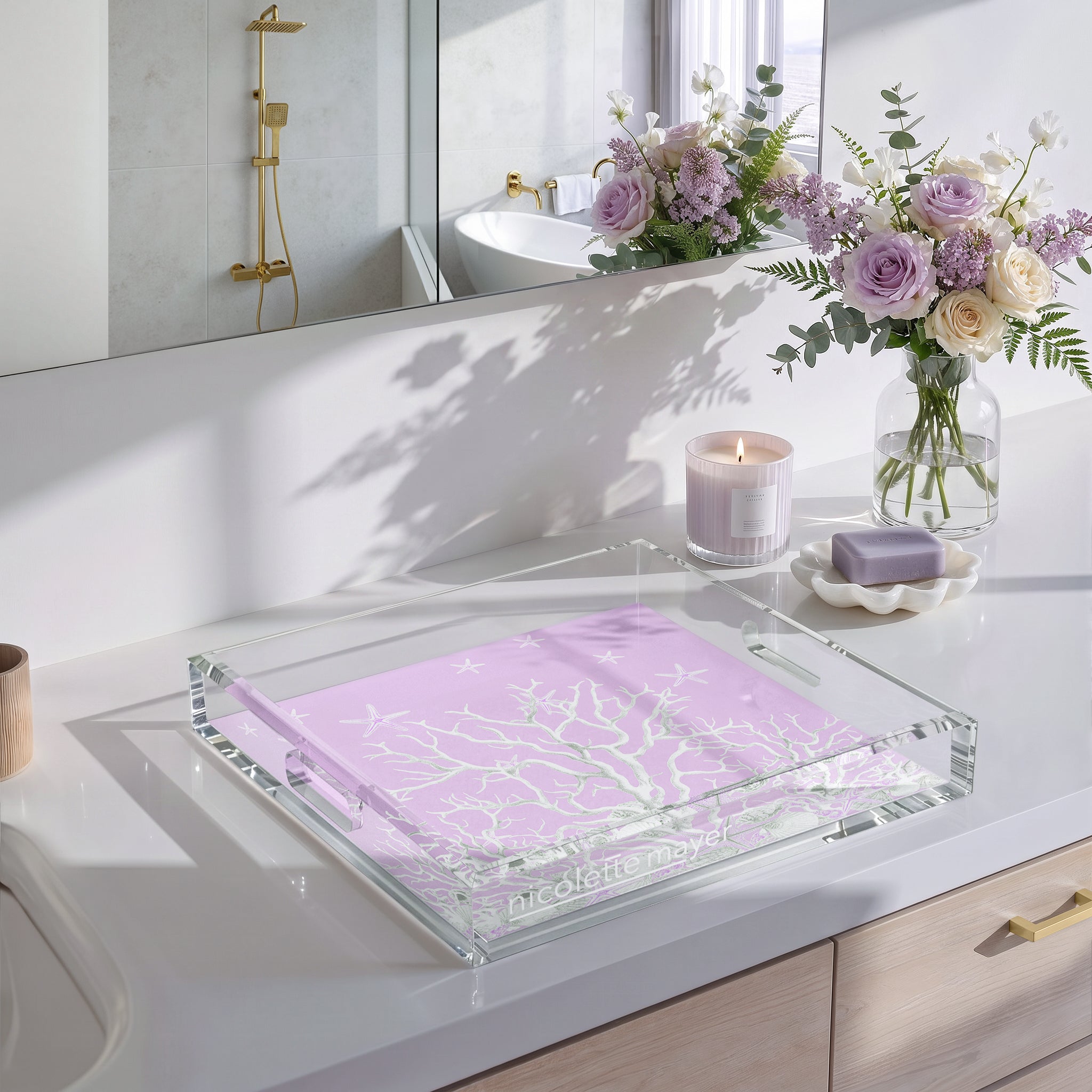 Coral Reef Lilac 12X12 Acrylic Tray - nicolettemayer.com
