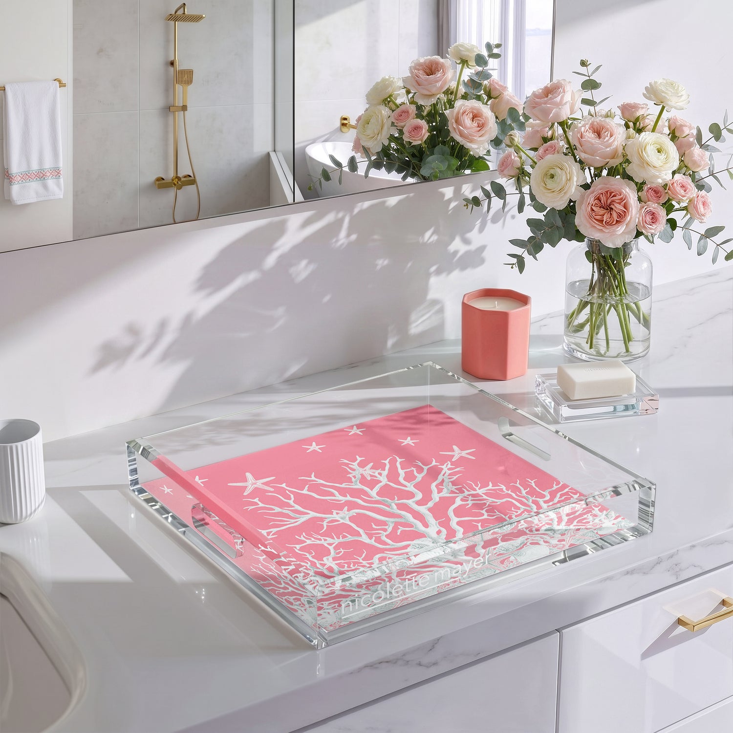 Coral Reef Pink 12X12 Acrylic Tray - nicolettemayer.com
