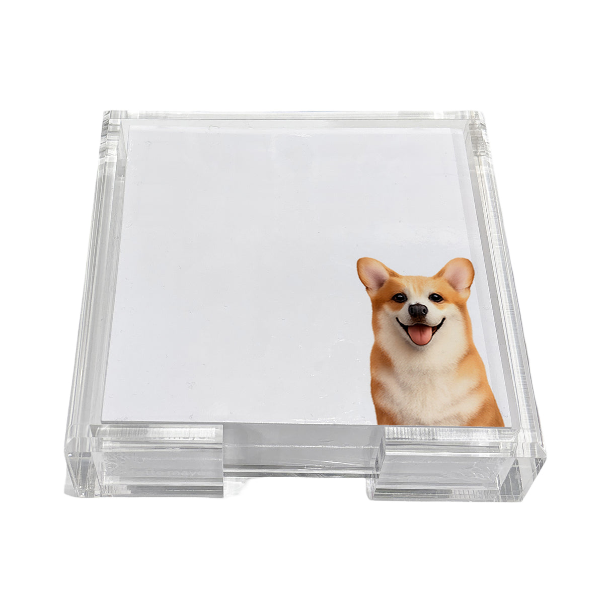 Corgi dog note cards in a clear acrylic holder by Nicolette Mayer