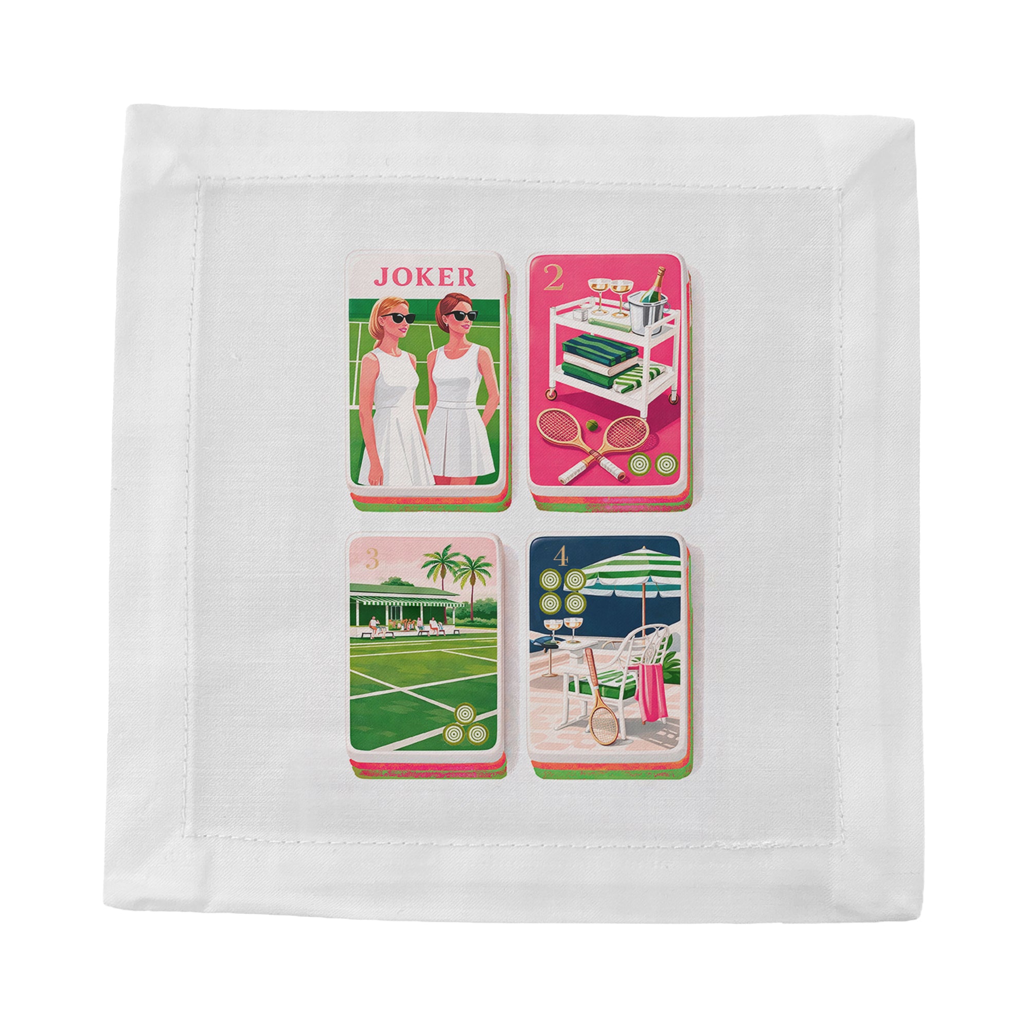 Court Side Preppy Mahj Cotton Sateen Cocktail Napkins - nicolettemayer.com