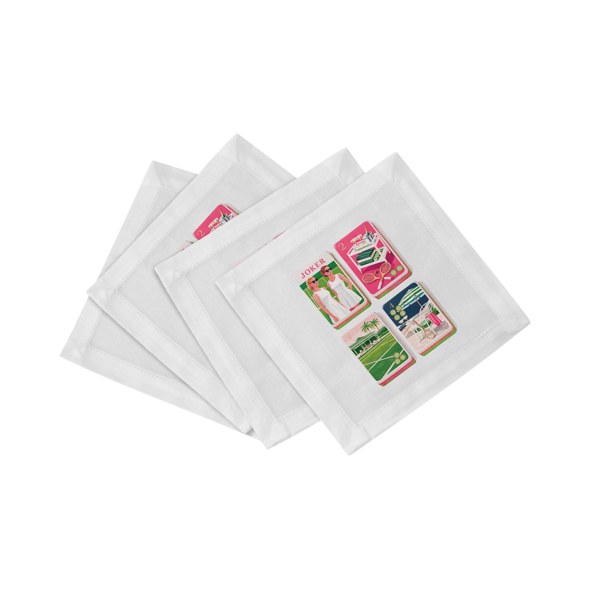 Court Side Preppy Mahj Cotton Sateen Cocktail Napkins - nicolettemayer.com