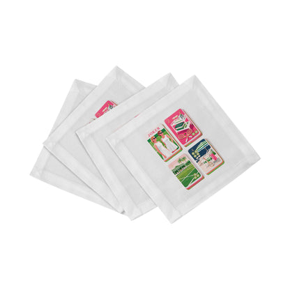 Court Side Preppy Mahj Cotton Sateen Cocktail Napkins - nicolettemayer.com