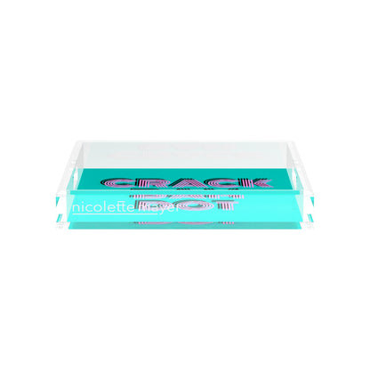 Mahjong Crack Bam Dot Acqua Pink 12X12 Acrylic Tray - nicolettemayer.com 