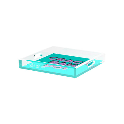 Mahjong Crack Bam Dot Acqua Pink 12X12 Acrylic Tray - nicolettemayer.com 