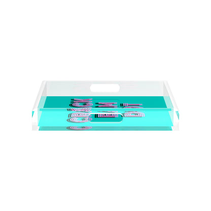 Mahjong Crack Bam Dot Acqua Pink 12X12 Acrylic Tray - nicolettemayer.com 