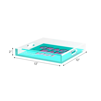 Mahjong Crack Bam Dot Acqua Pink 12X12 Acrylic Tray - nicolettemayer.com 