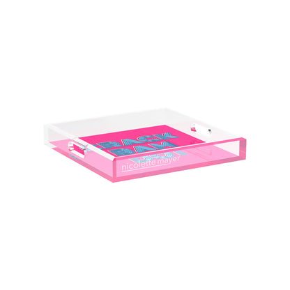 Mahjong Crack Bam Dot Hybiscus Powder 12X12 Acrylic Tray - nicolettemayer.com 