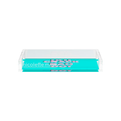Mahjong Crack Bam Dot Aqua Pink 12.5x7.75 Acrylic Tray - nicolettemayer.com 