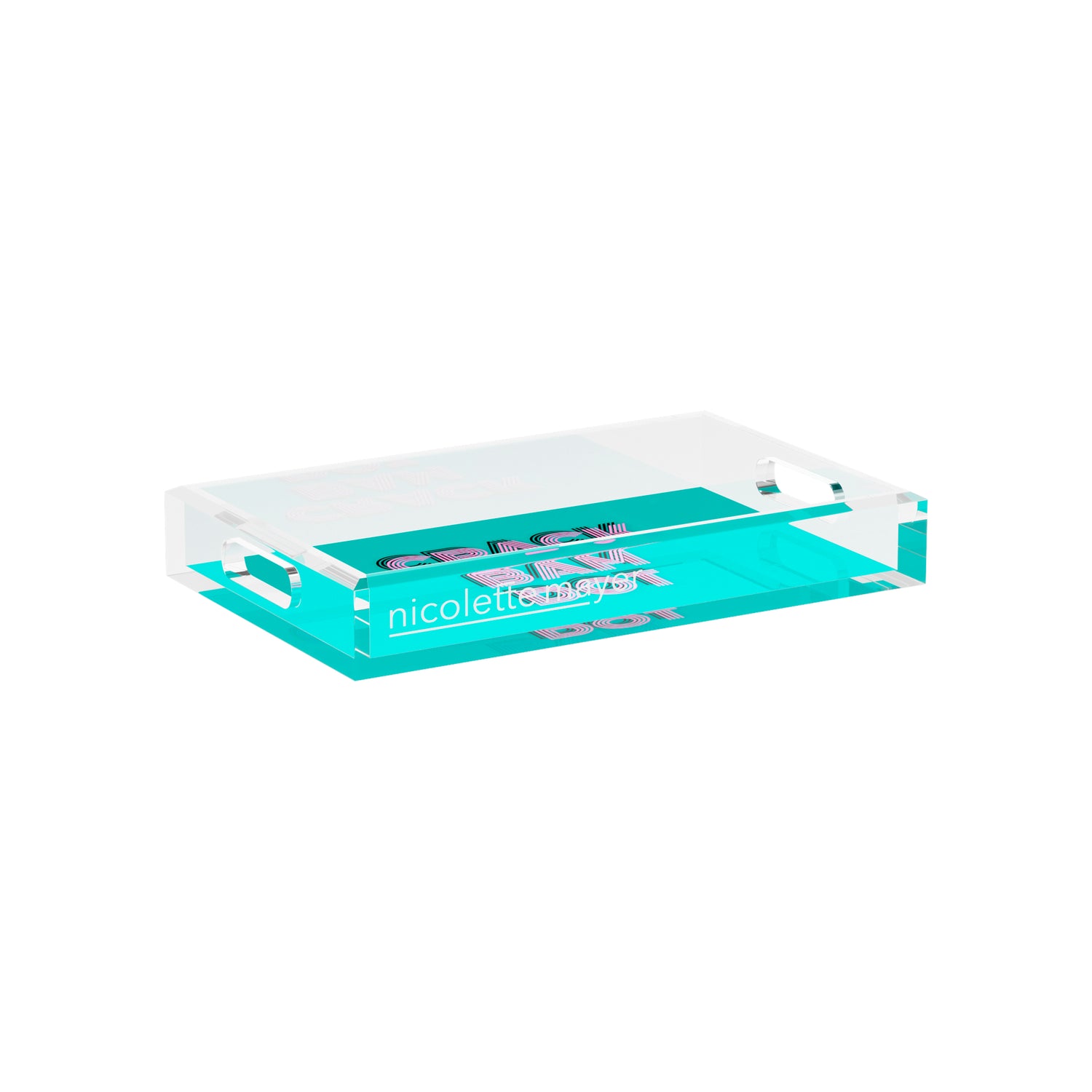 Mahjong Crack Bam Dot Aqua Pink 12.5x7.75 Acrylic Tray - nicolettemayer.com 