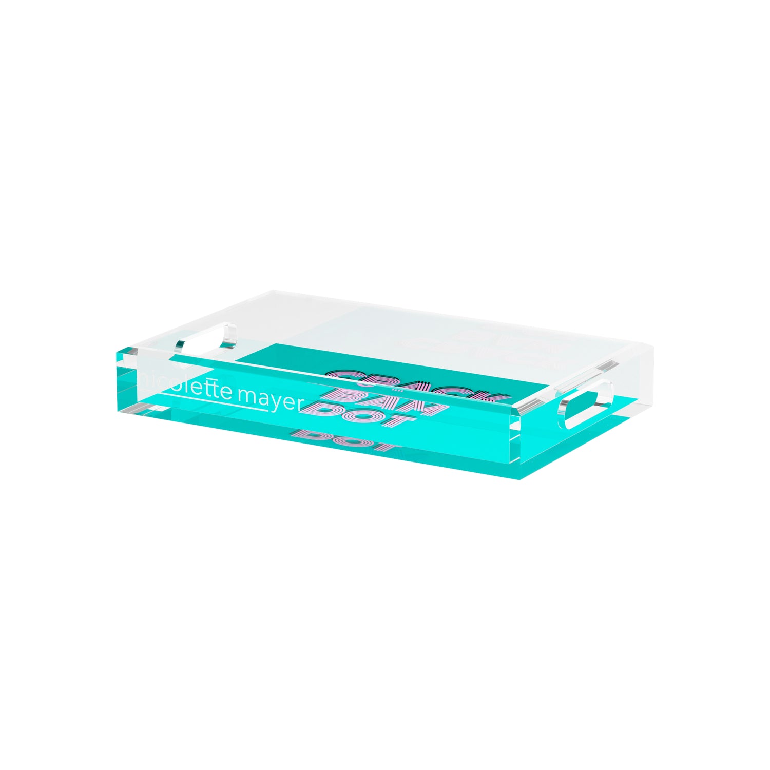 Mahjong Crack Bam Dot Aqua Pink 12.5x7.75 Acrylic Tray - nicolettemayer.com 