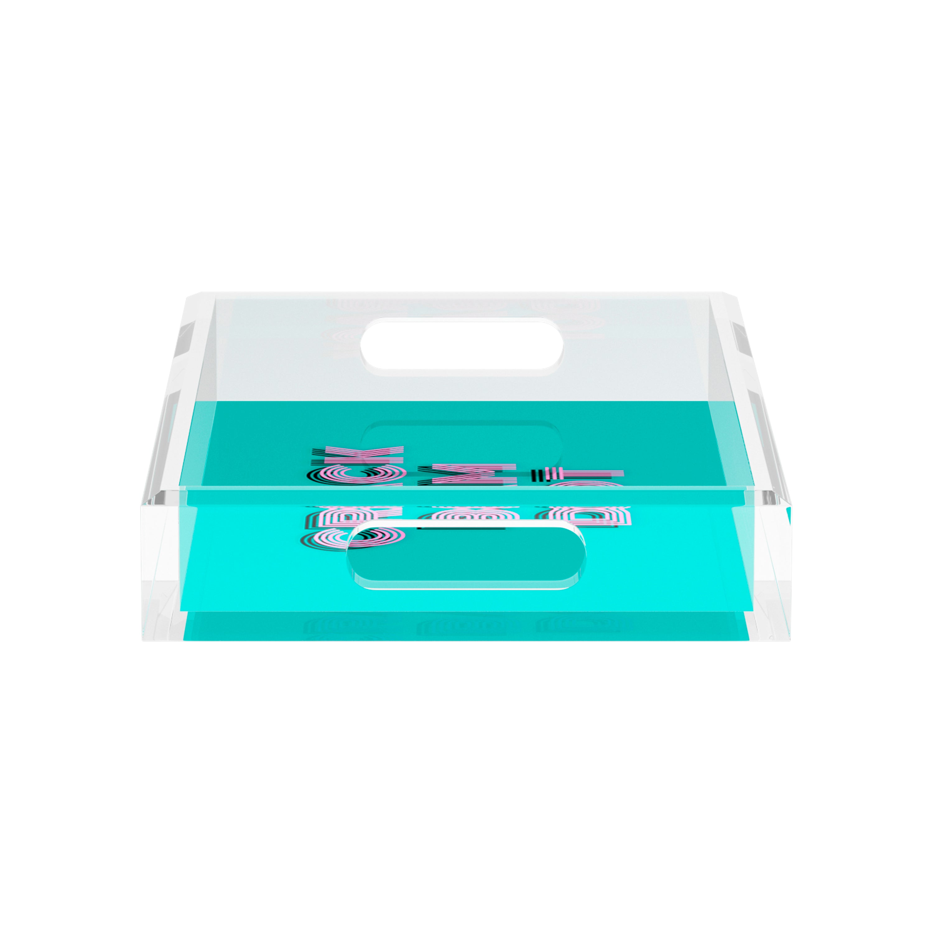 Mahjong Crack Bam Dot Aqua Pink 12.5x7.75 Acrylic Tray - nicolettemayer.com 