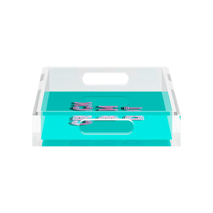 Mahjong Crack Bam Dot Aqua Pink 12.5x7.75 Acrylic Tray - nicolettemayer.com 