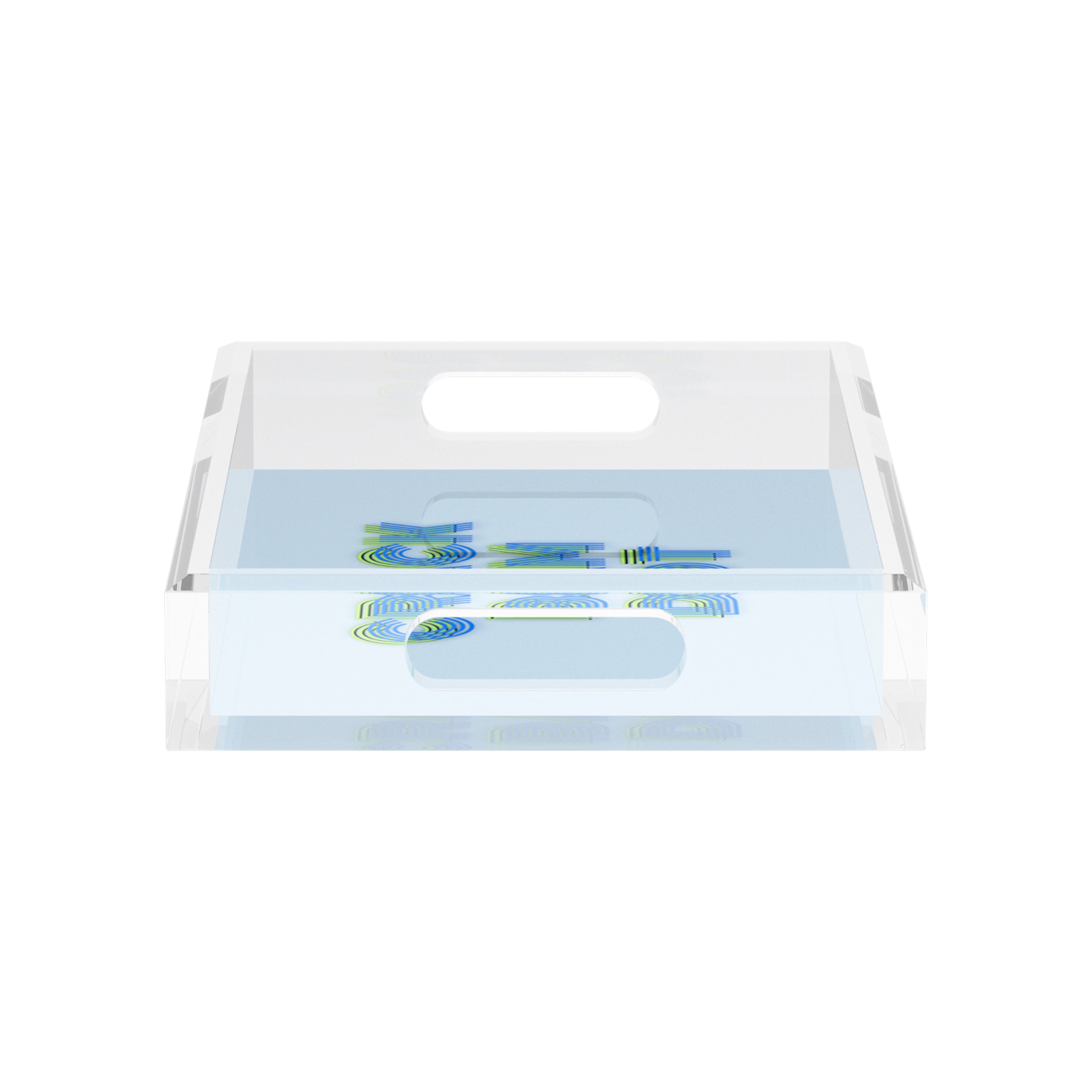 Mahjong Crack Bam Dot Blues Celery 12.5x7.75 Acrylic Tray - nicolettemayer.com 