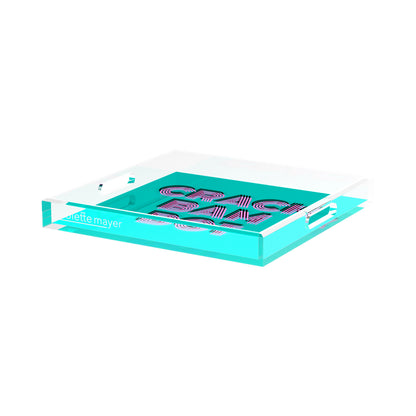 Mahjong Crack Bam Dot Acqua Pink 15X15 Acrylic Tray - nicolettemayer.com 