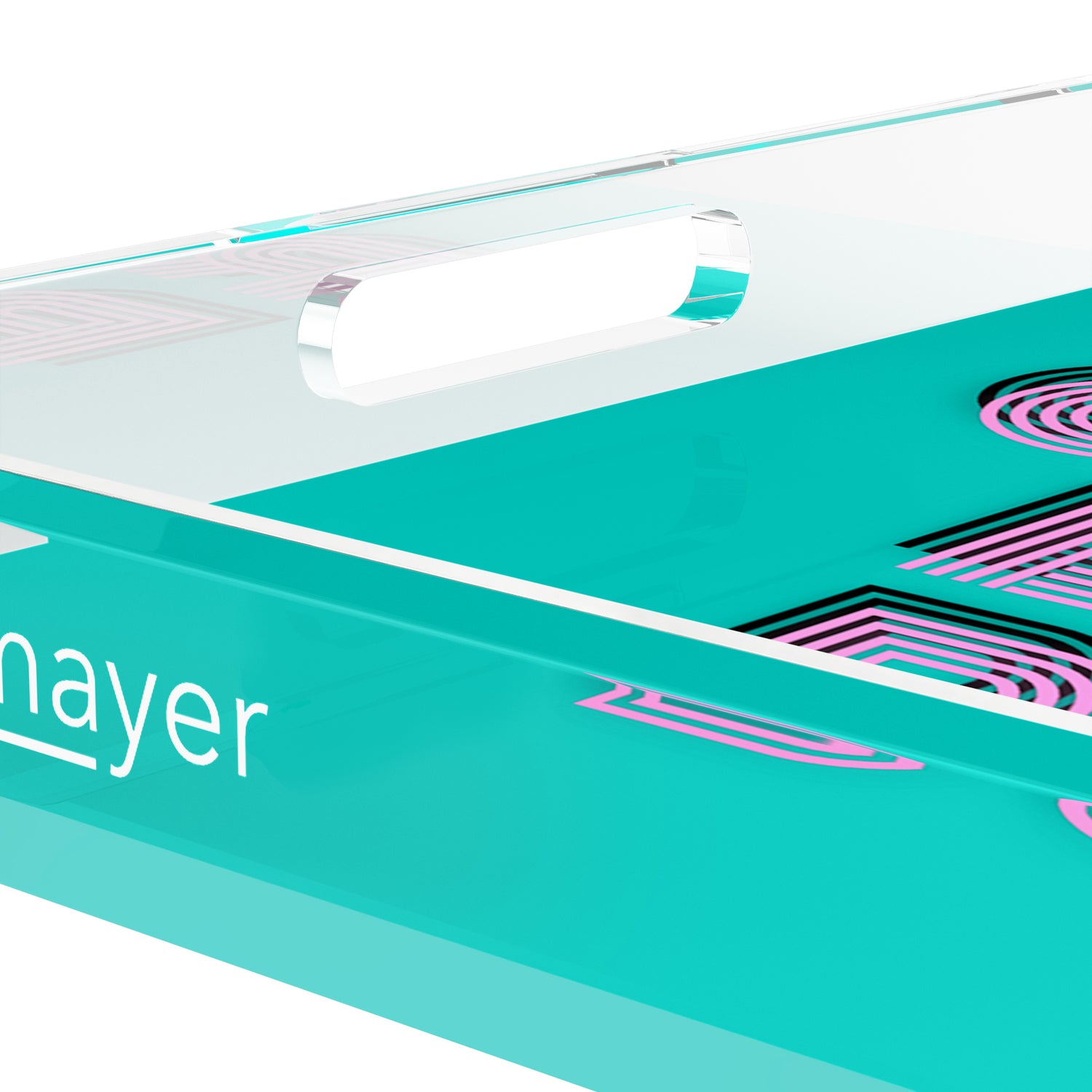 Mahjong Crack Bam Dot Acqua Pink 15X15 Acrylic Tray - nicolettemayer.com 