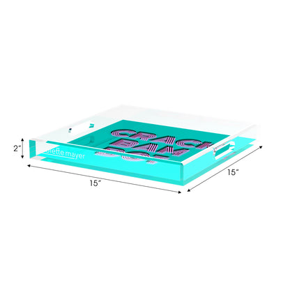Mahjong Crack Bam Dot Acqua Pink 15X15 Acrylic Tray - nicolettemayer.com 