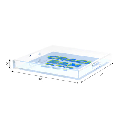 Mahjong Crack Bam Dot Blues Celery Set of 3 Acrylic Tray - nicolettemayer.com 