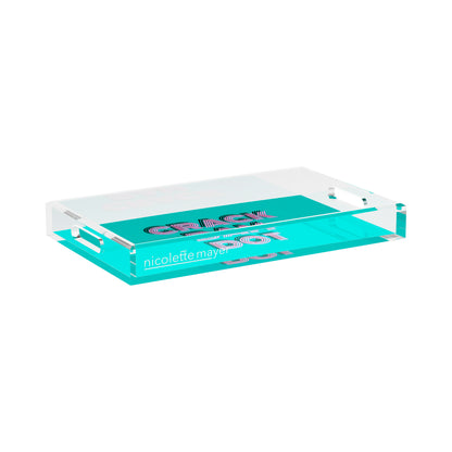 Mahjong Crack Bam Dot Aqua Pink 17X10.5 Acrylic Tray - nicolettemayer.com 