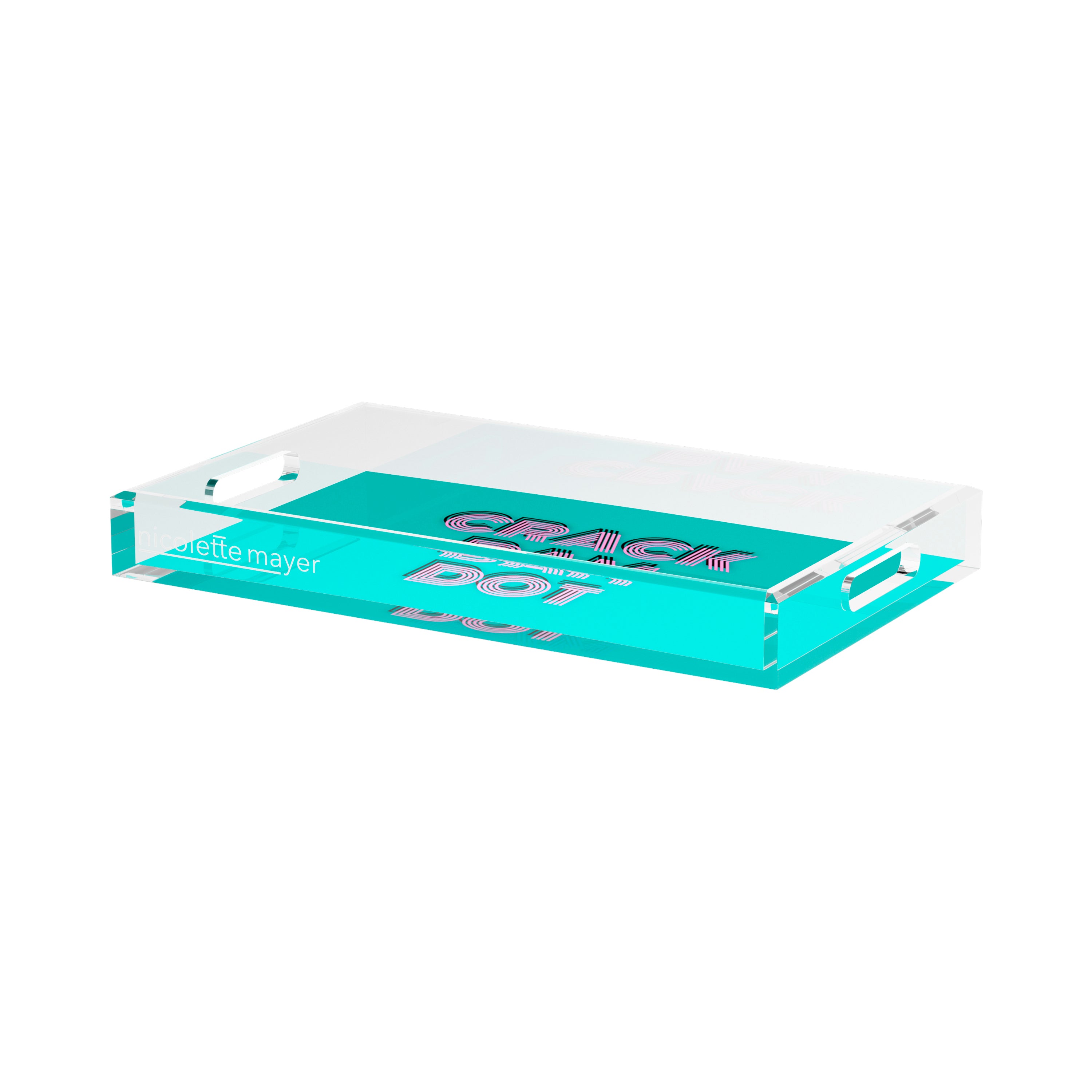 Mahjong Crack Bam Dot Aqua Pink 17X10.5 Acrylic Tray - nicolettemayer.com 