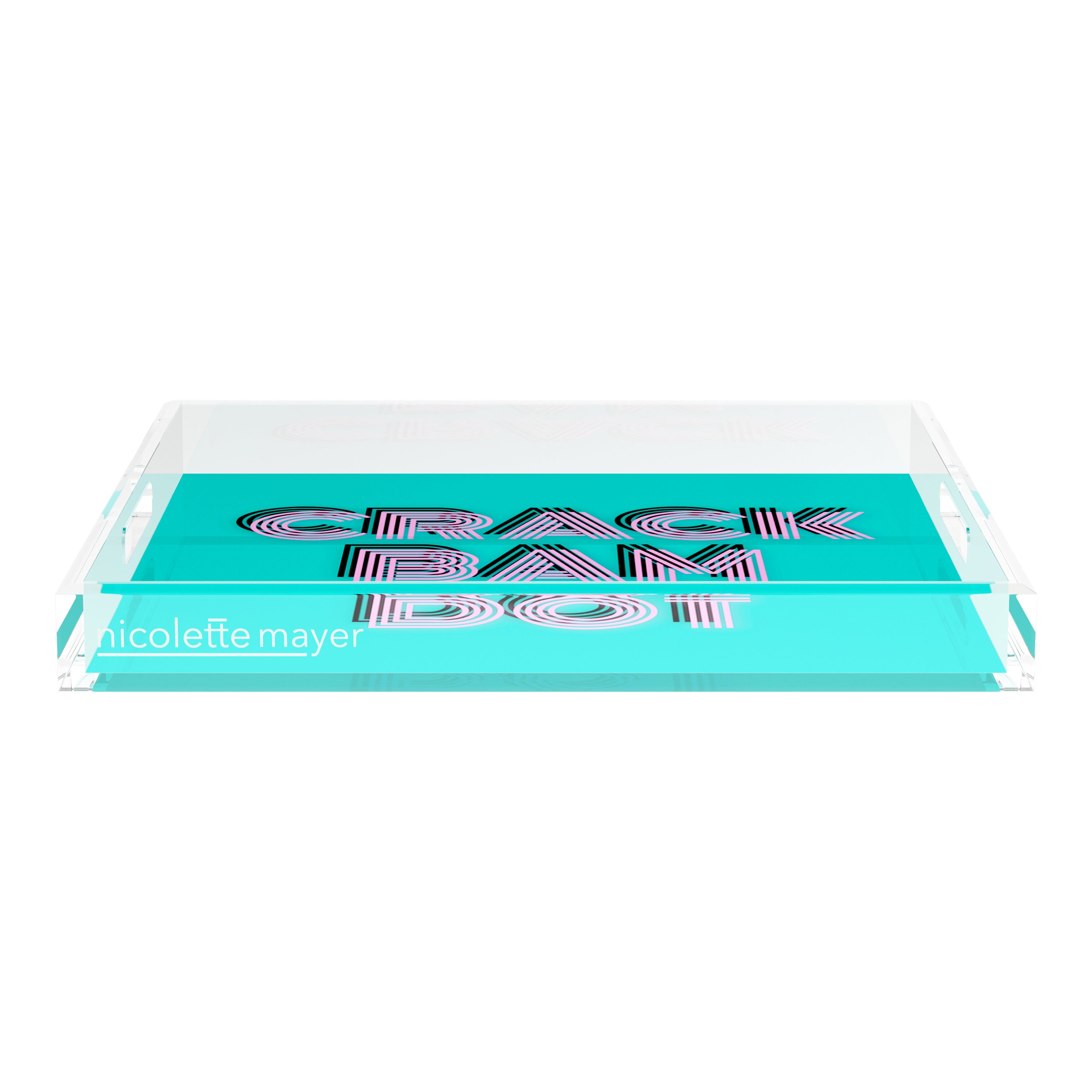 Mahjong Crack Bam Dot Acqua Pink 18X18 Acrylic Tray - nicolettemayer.com 