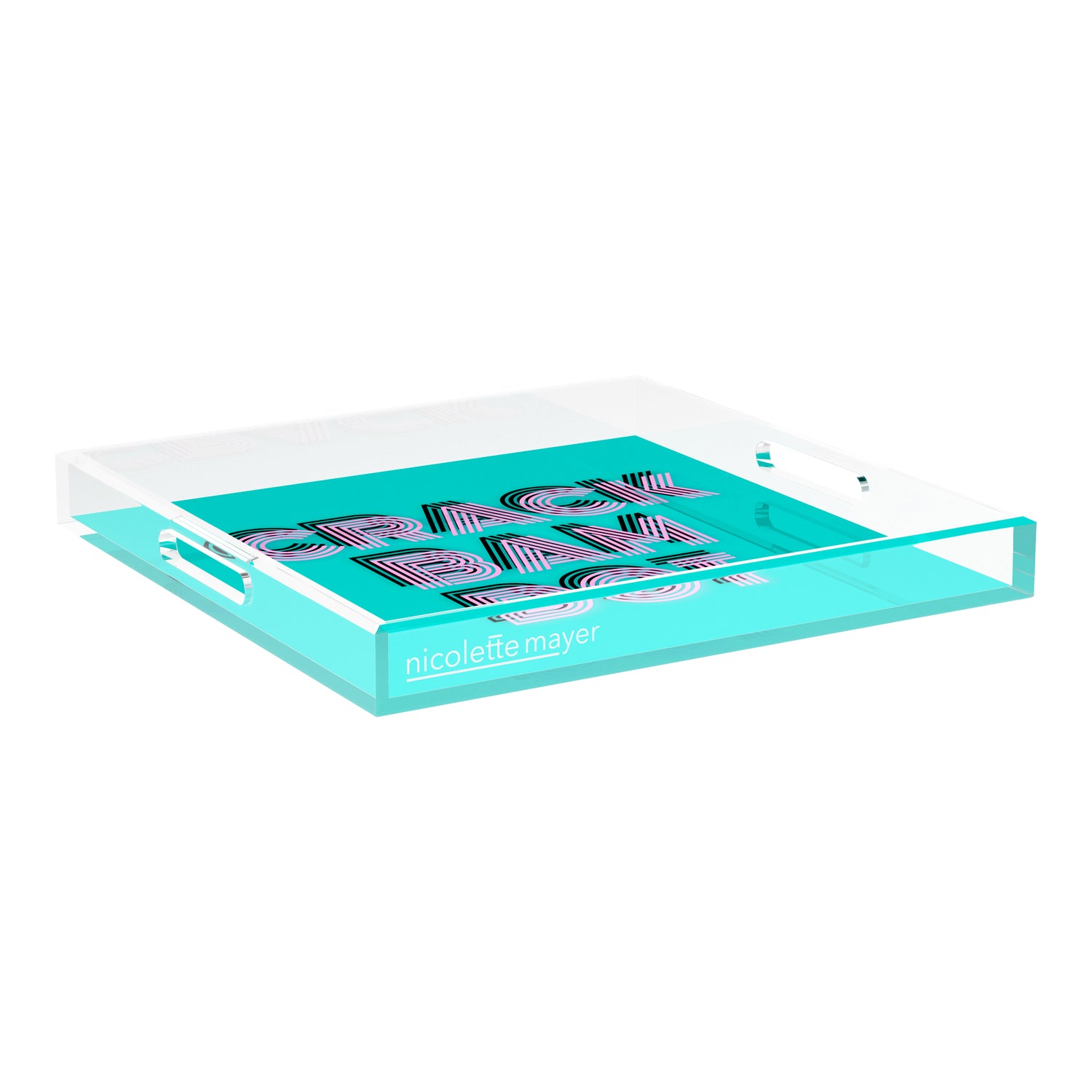 Mahjong Crack Bam Dot Acqua Pink 18X18 Acrylic Tray - nicolettemayer.com 