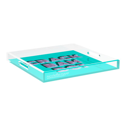 Mahjong Crack Bam Dot Acqua Pink 18X18 Acrylic Tray - nicolettemayer.com 