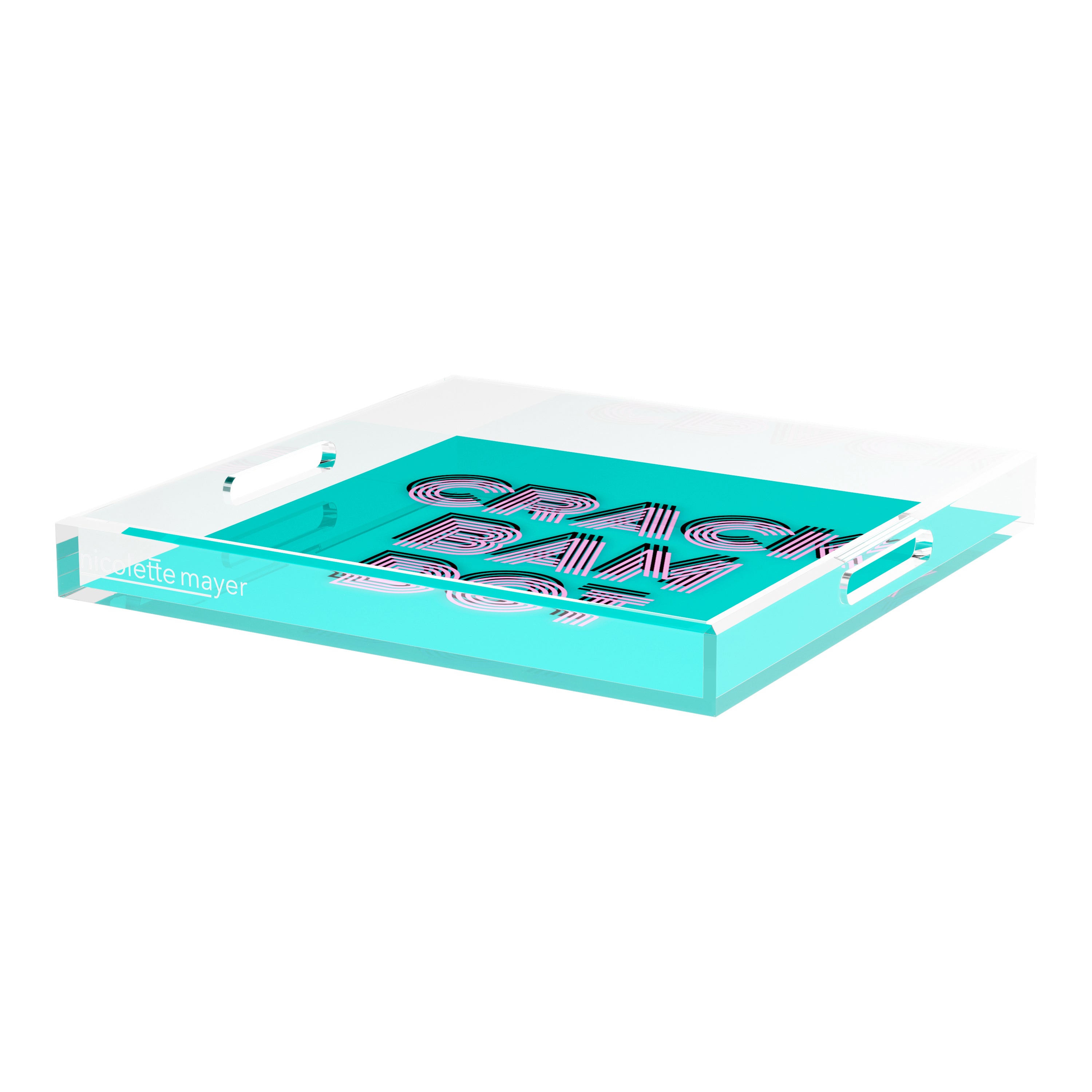 Mahjong Crack Bam Dot Acqua Pink 18X18 Acrylic Tray - nicolettemayer.com 