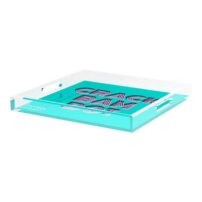 Mahjong Crack Bam Dot Acqua Pink 18X18 Acrylic Tray - nicolettemayer.com 