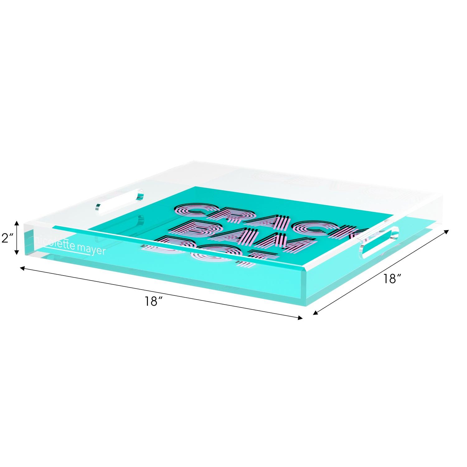 Mahjong Crack Bam Dot Acqua Pink 18X18 Acrylic Tray - nicolettemayer.com 