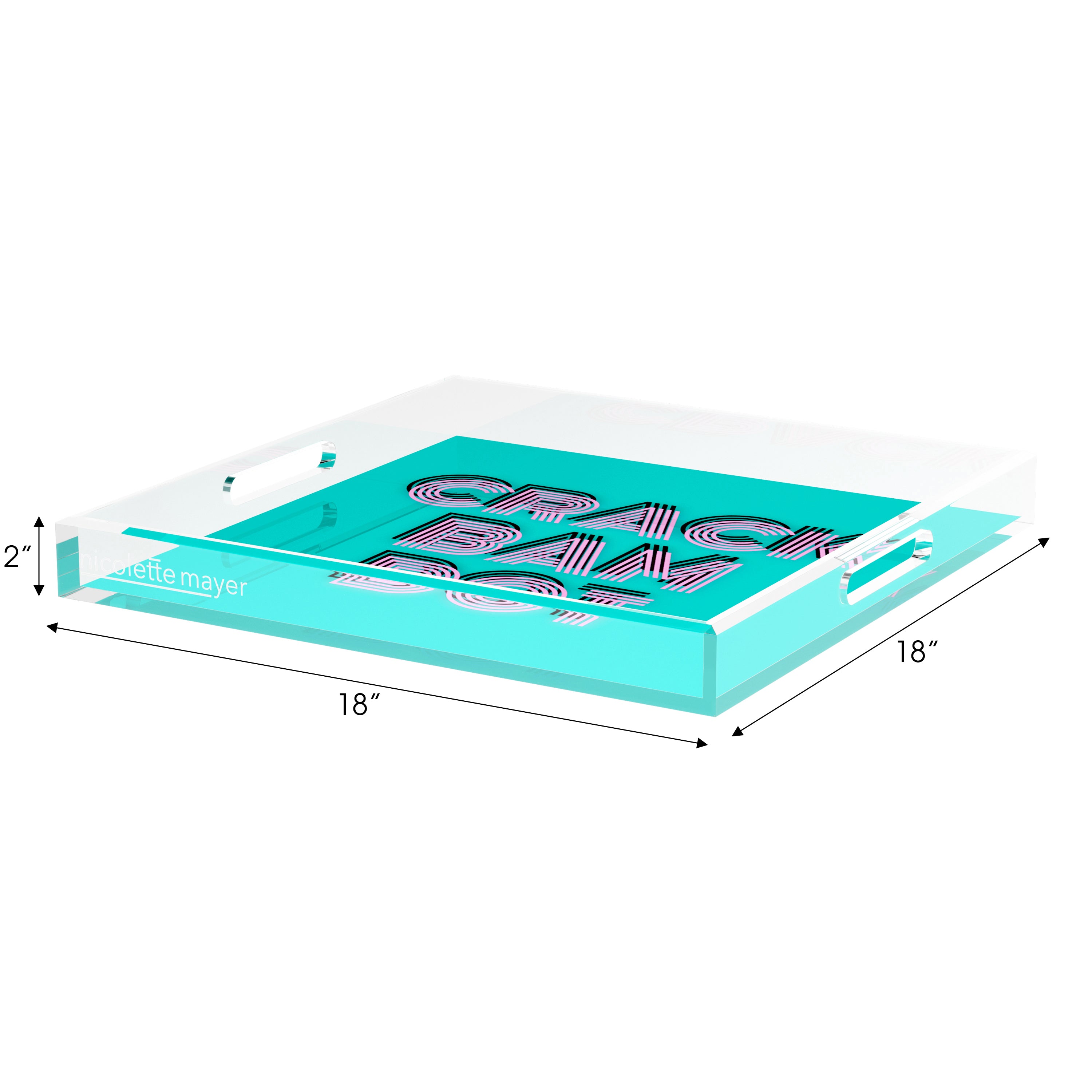 Mahjong Crack Bam Dot Acqua Pink 18X18 Acrylic Tray - nicolettemayer.com 