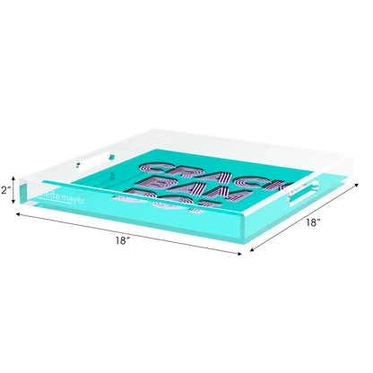 Mahjong Crack Bam Dot Acqua Pink 18X18 Acrylic Tray - nicolettemayer.com 