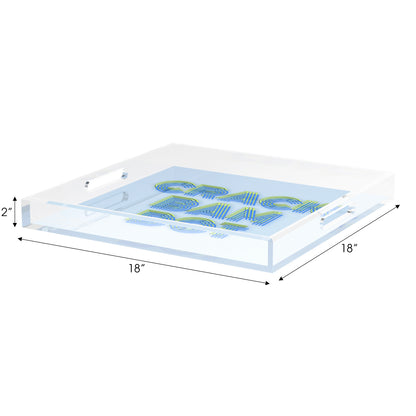 Mahjong Crack Bam Dot Blues Celery 18X18 Acrylic Tray - nicolettemayer.com 