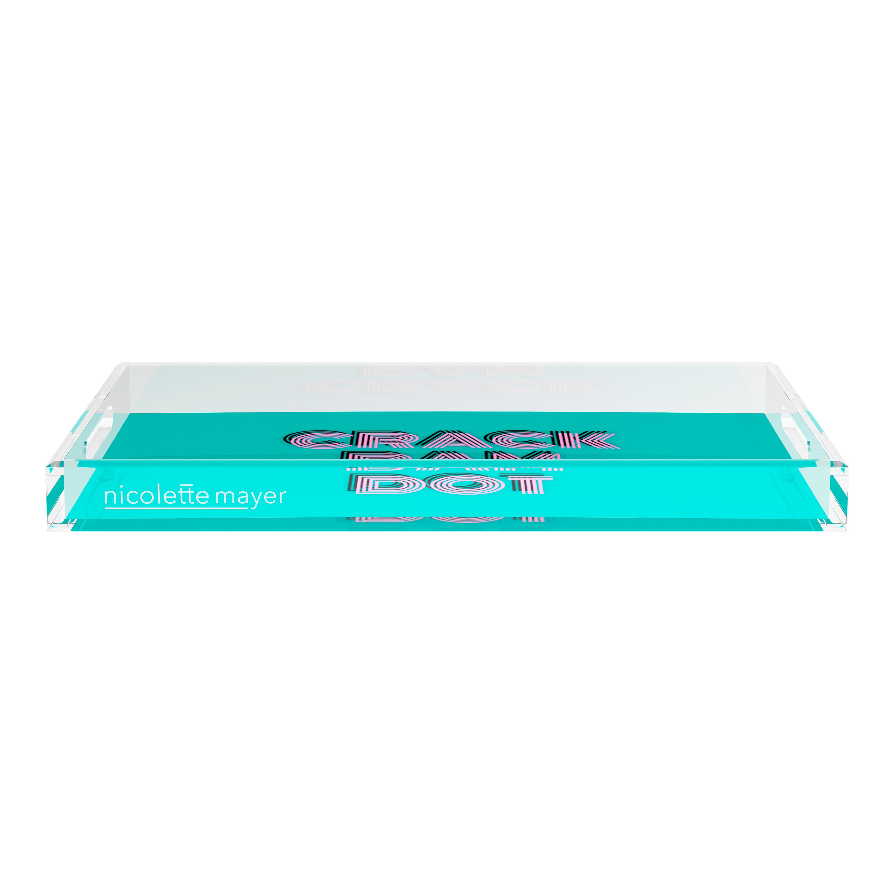 Mahjong Crack Bam Dot Aqua Pink 22.5x14.5 Acrylic Tray - nicolettemayer.com 