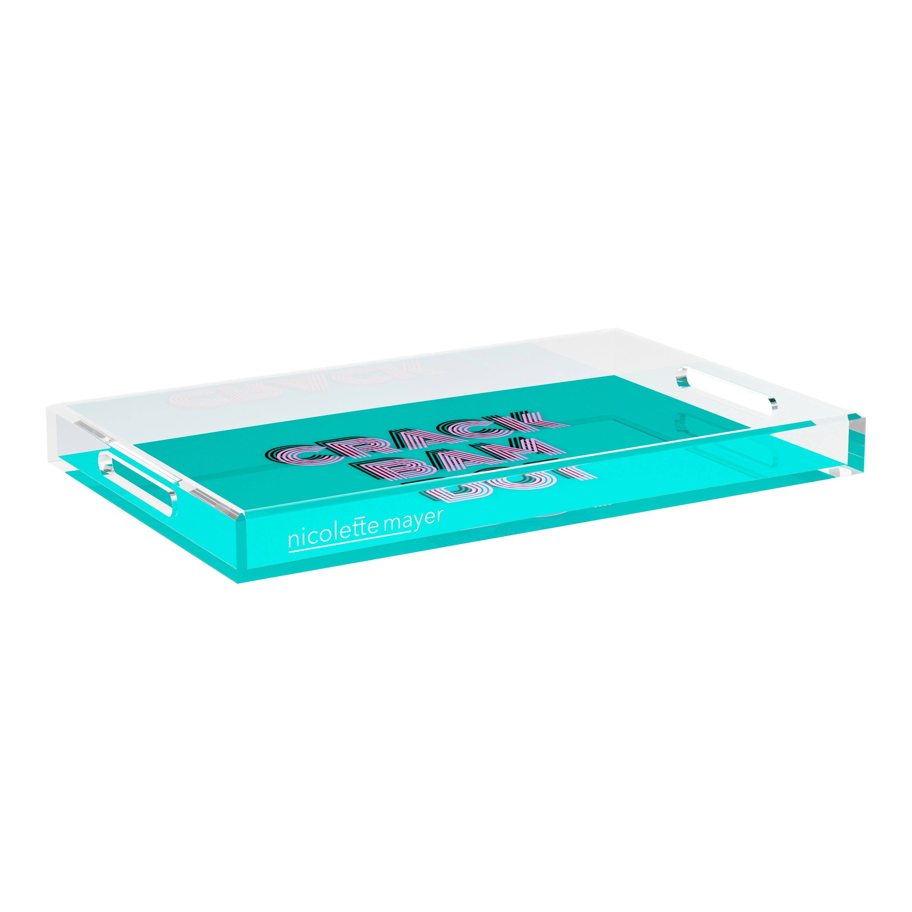 Mahjong Crack Bam Dot Aqua Pink 22.5x14.5 Acrylic Tray - nicolettemayer.com 