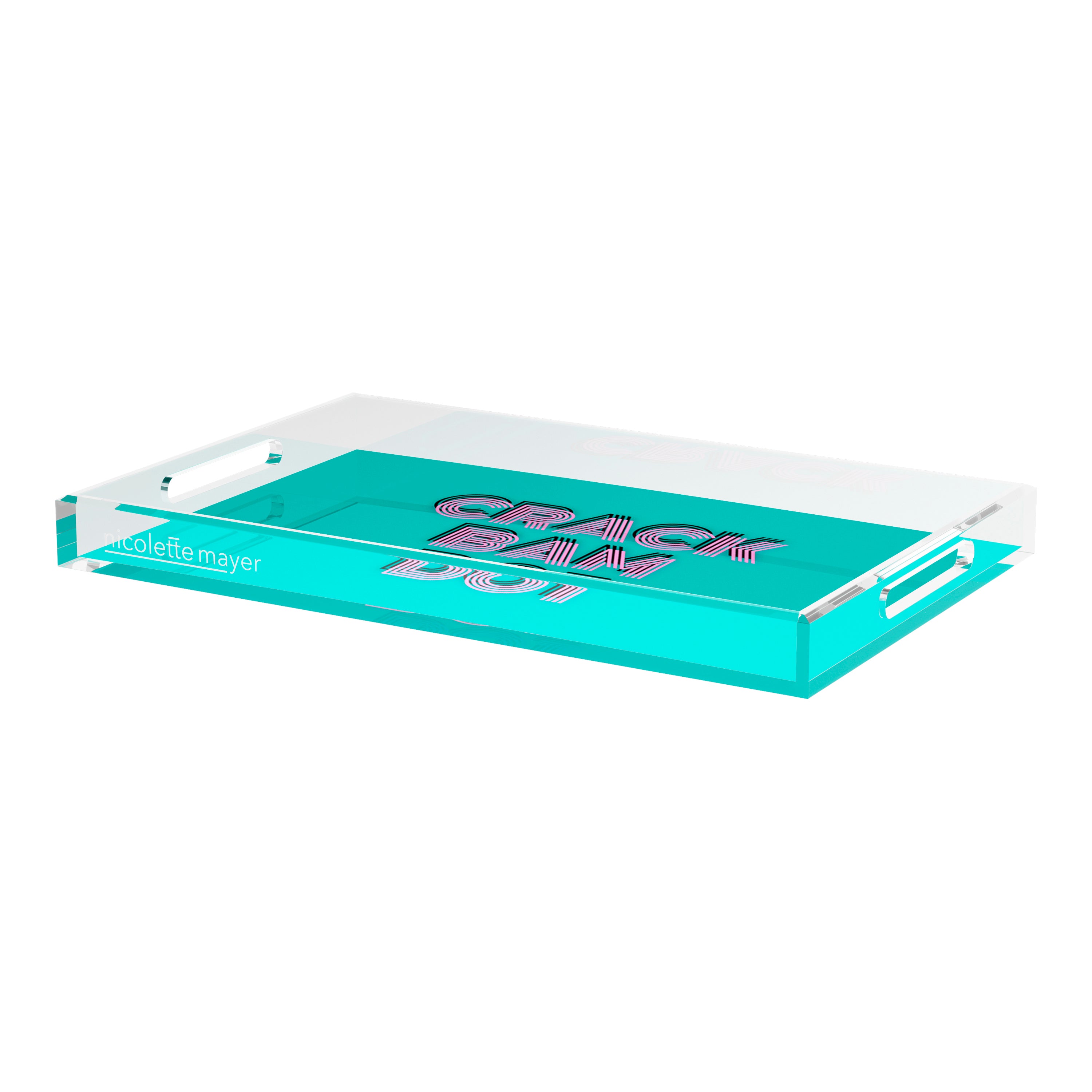 Mahjong Crack Bam Dot Aqua Pink 22.5x14.5 Acrylic Tray - nicolettemayer.com 