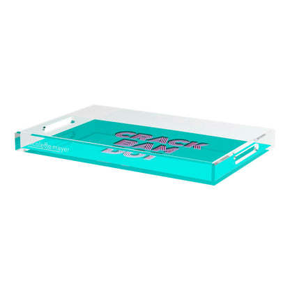 Mahjong Crack Bam Dot Aqua Pink 22.5x14.5 Acrylic Tray - nicolettemayer.com 