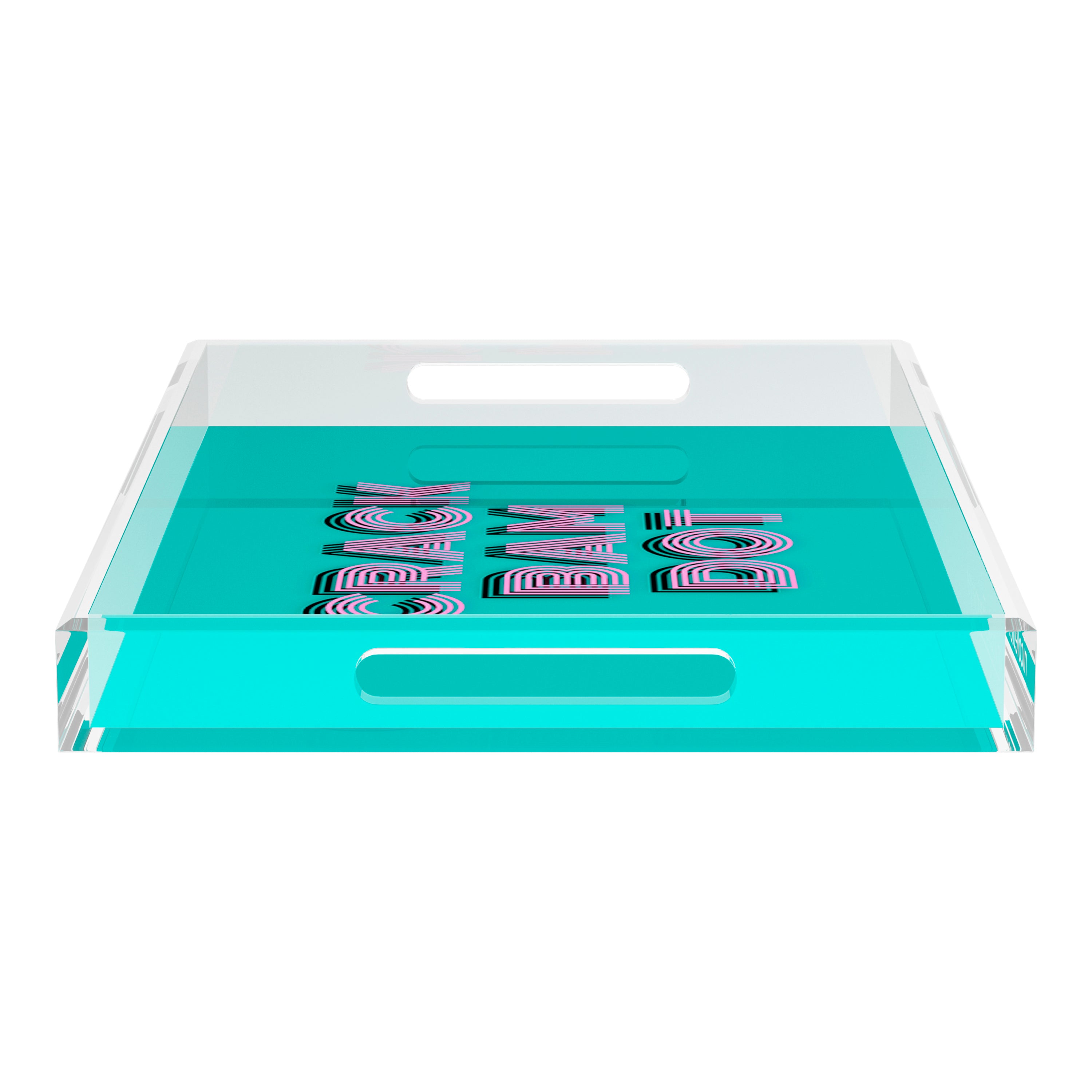 Mahjong Crack Bam Dot Aqua Pink 22.5x14.5 Acrylic Tray - nicolettemayer.com 